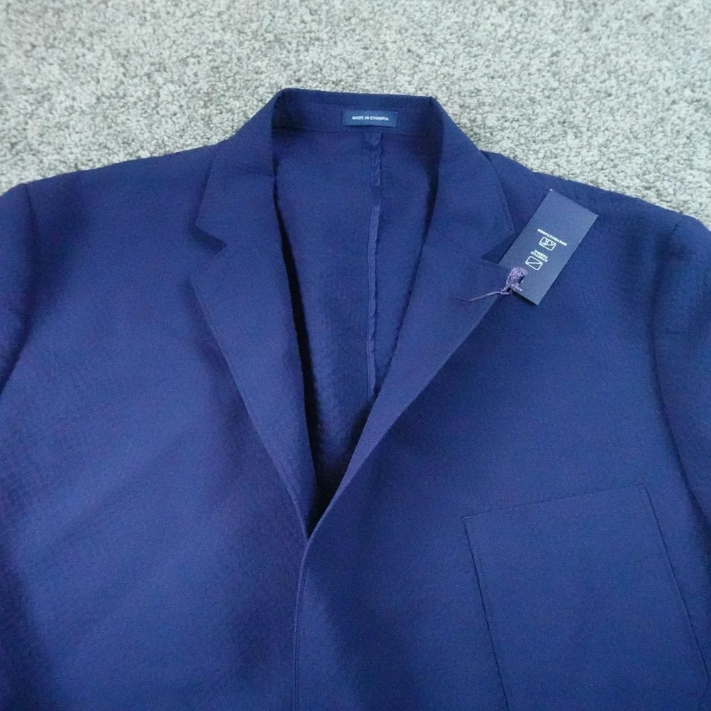 NEW Stafford Blazer Mens 50R Blue Unstructured Seersucker Sport Coat Suit Jacket